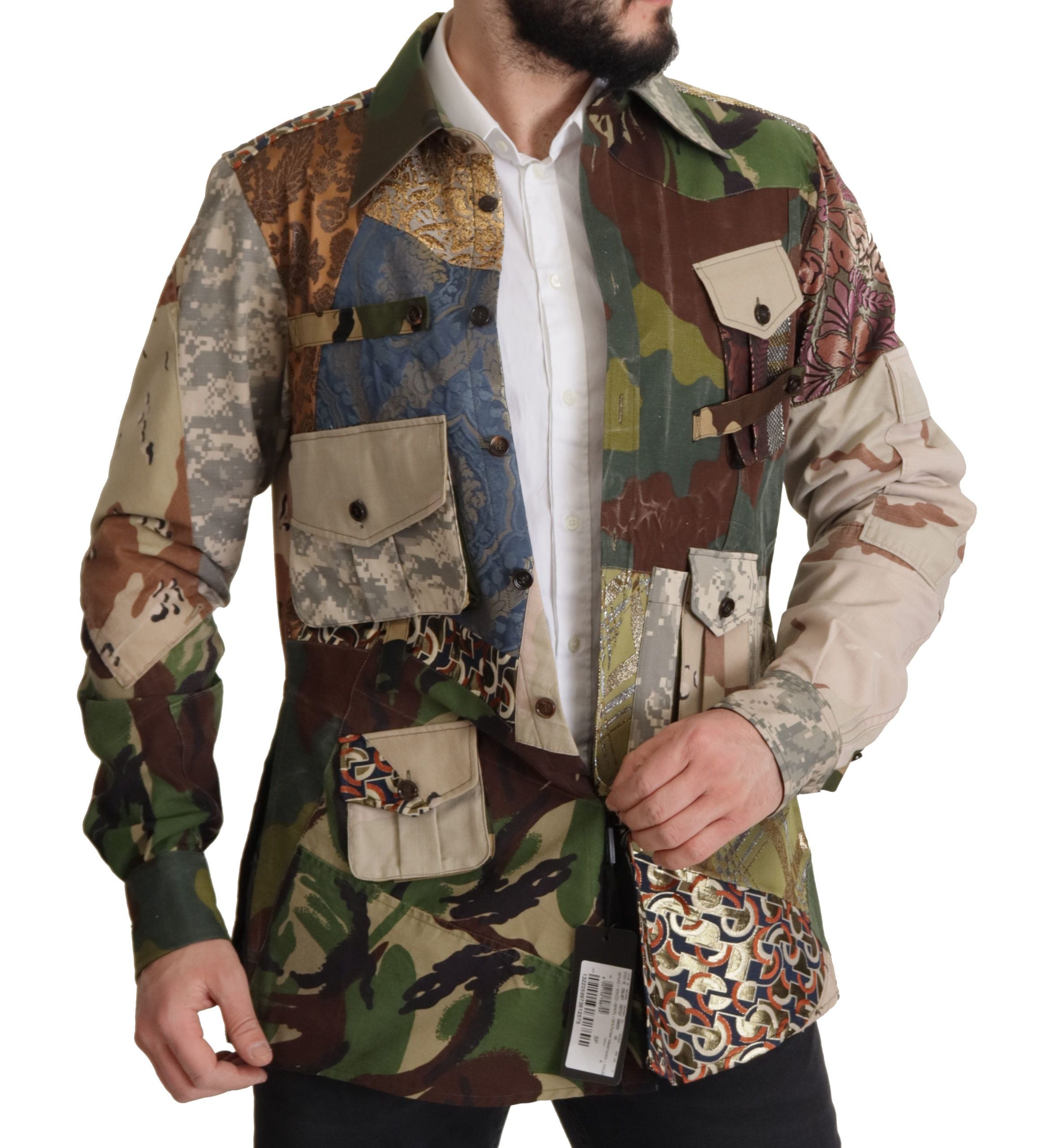 Cămașă casual Dolce & Gabbana cu imprimeu de camuflaj și model patchwork