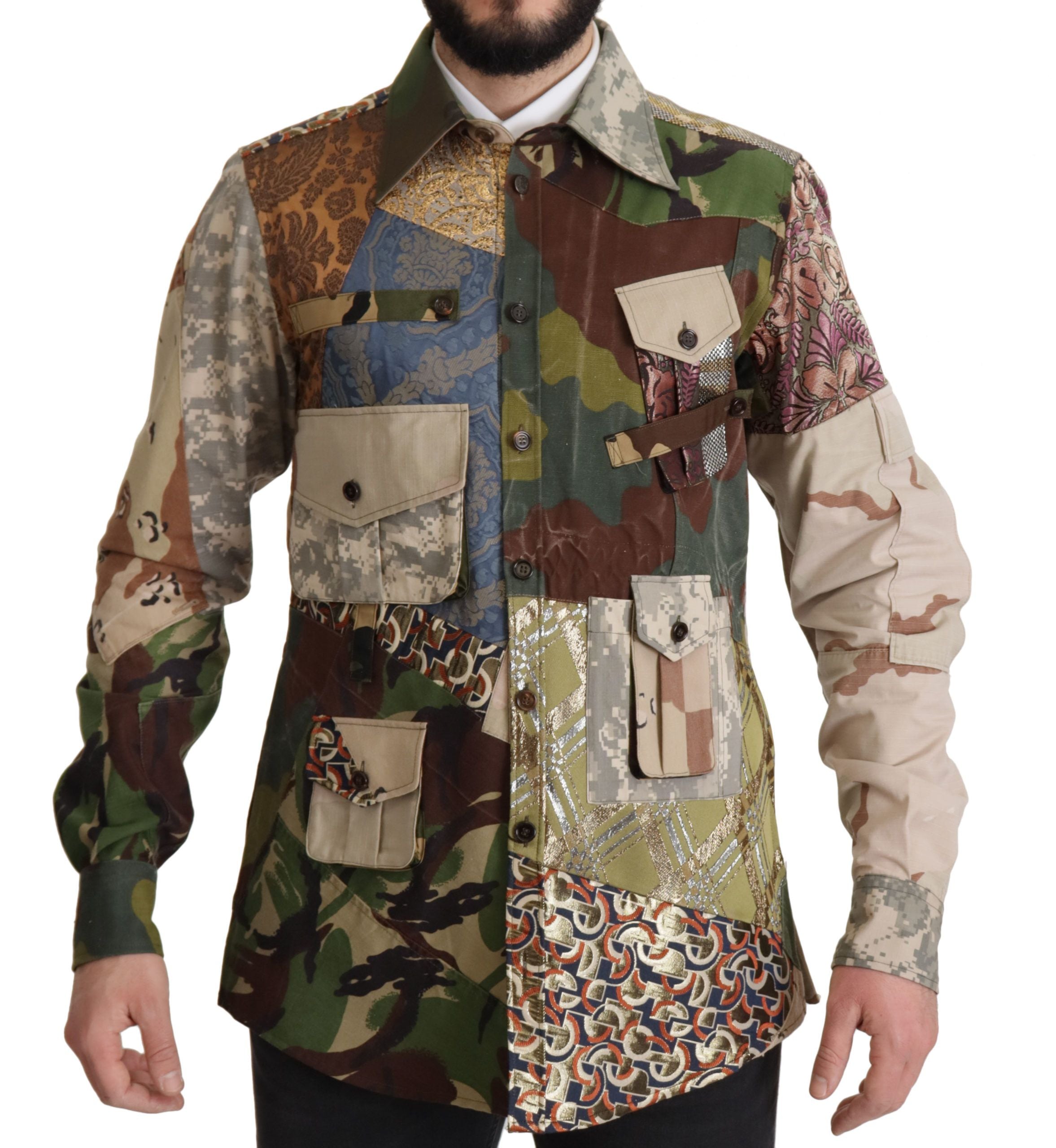 Cămașă casual Dolce & Gabbana cu imprimeu de camuflaj și model patchwork