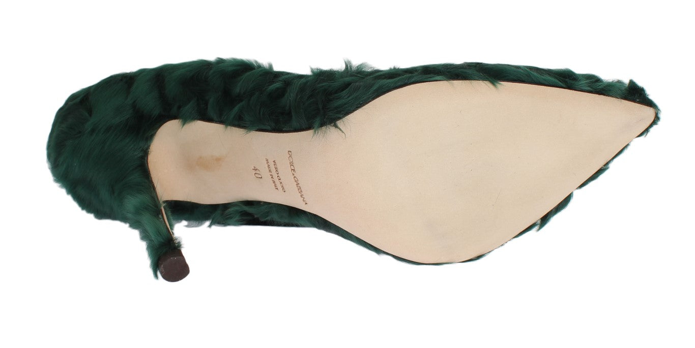 Dolce & Gabbana Elegante grüne Xiangao-Pumps aus Pelzleder
