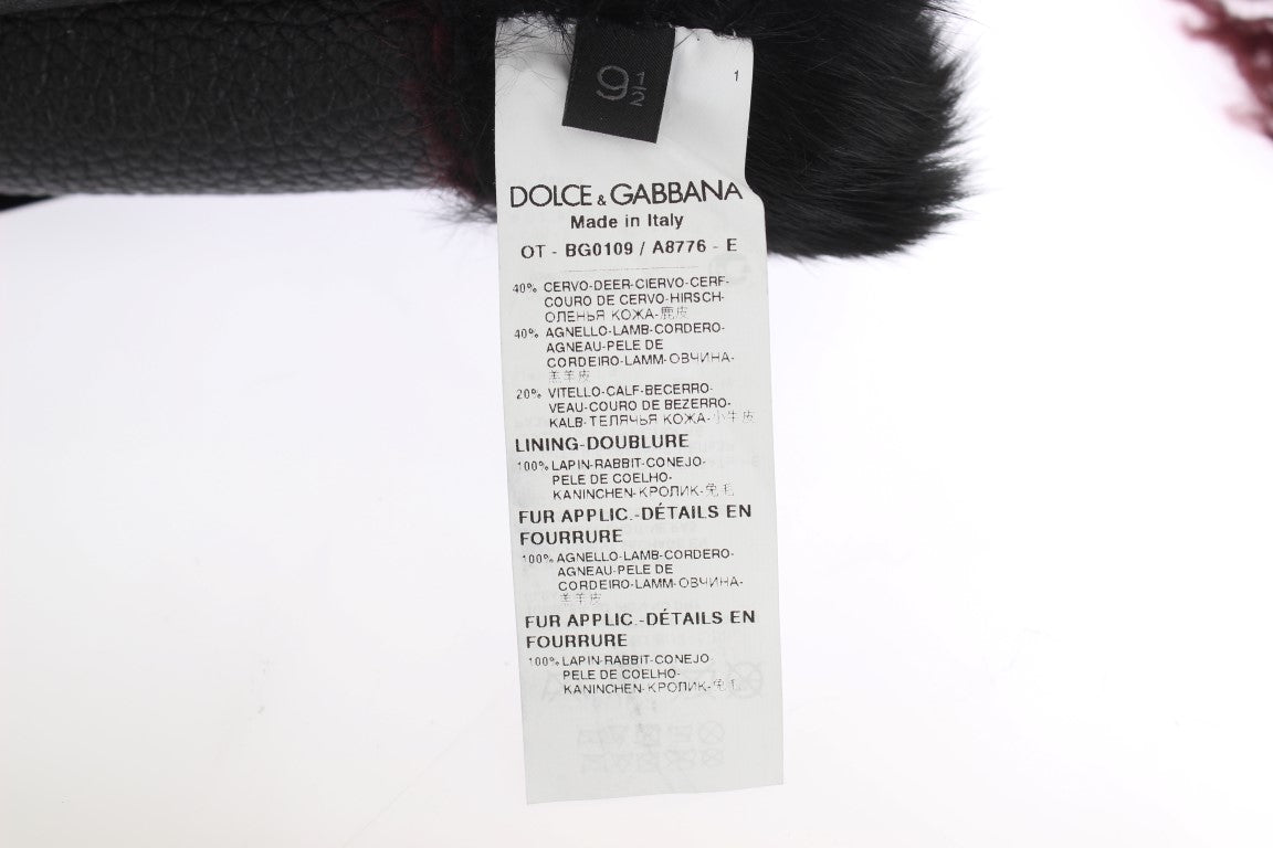 Dolce & Gabbana Elegante schwarze und bordeauxrote Lederhandschuhe