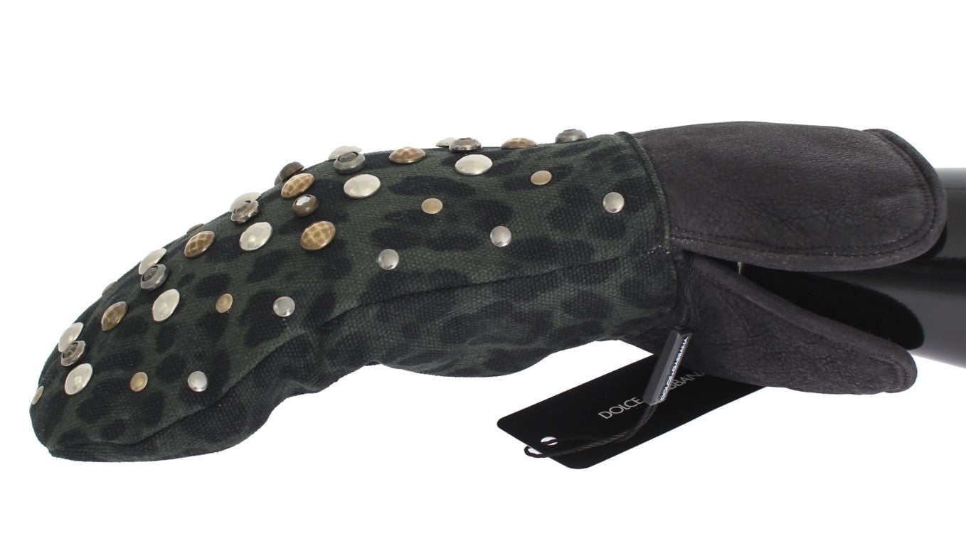 Dolce & Gabbana – Elegante, mit Nieten besetzte, graue Lammfellhandschuhe aus Wolle