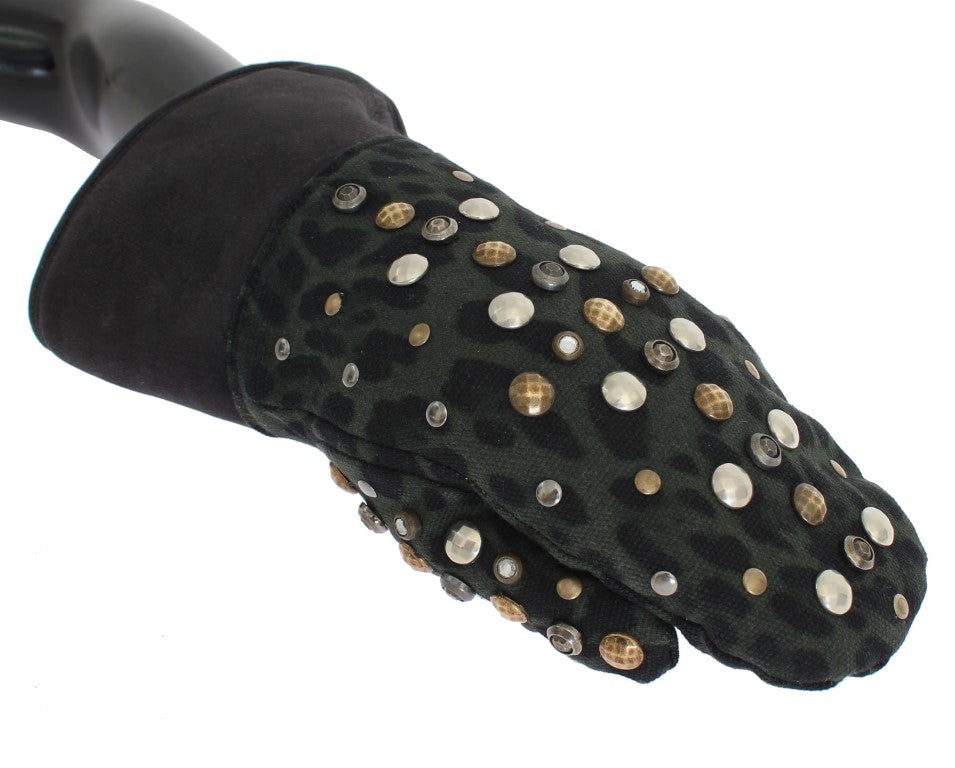 Dolce & Gabbana – Elegante, mit Nieten besetzte, graue Lammfellhandschuhe aus Wolle
