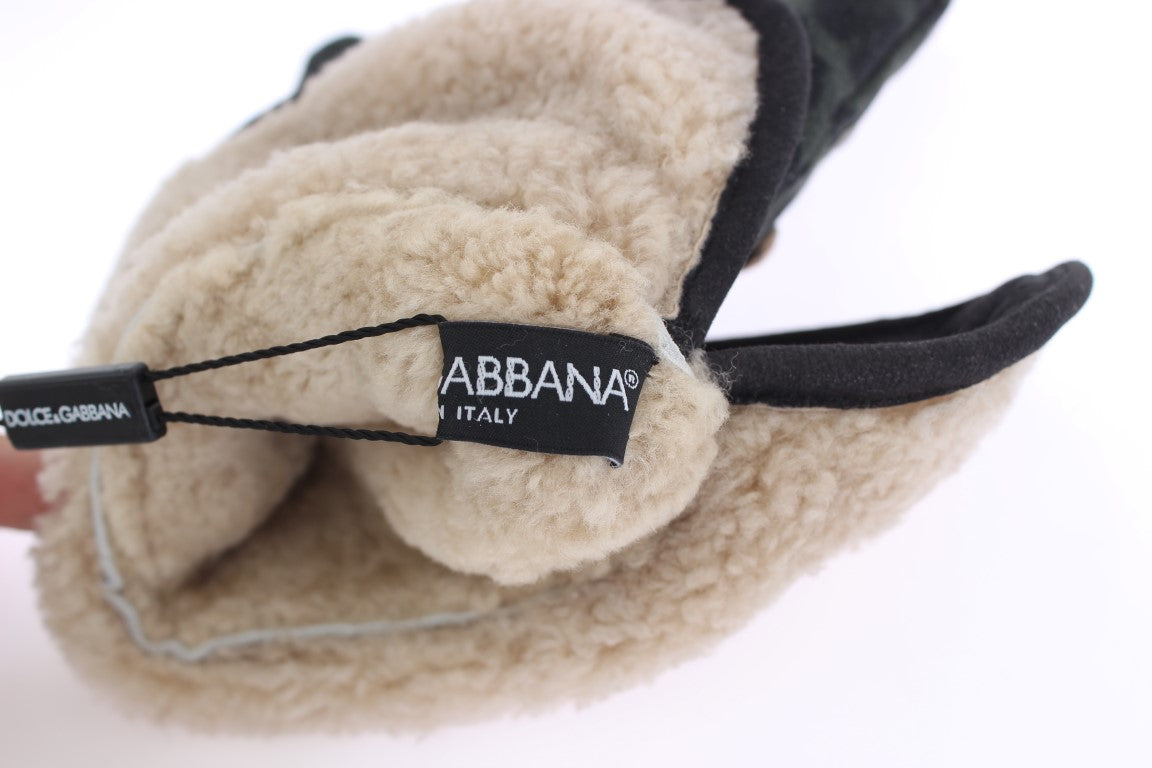 Dolce & Gabbana – Elegante, mit Nieten besetzte, graue Lammfellhandschuhe aus Wolle