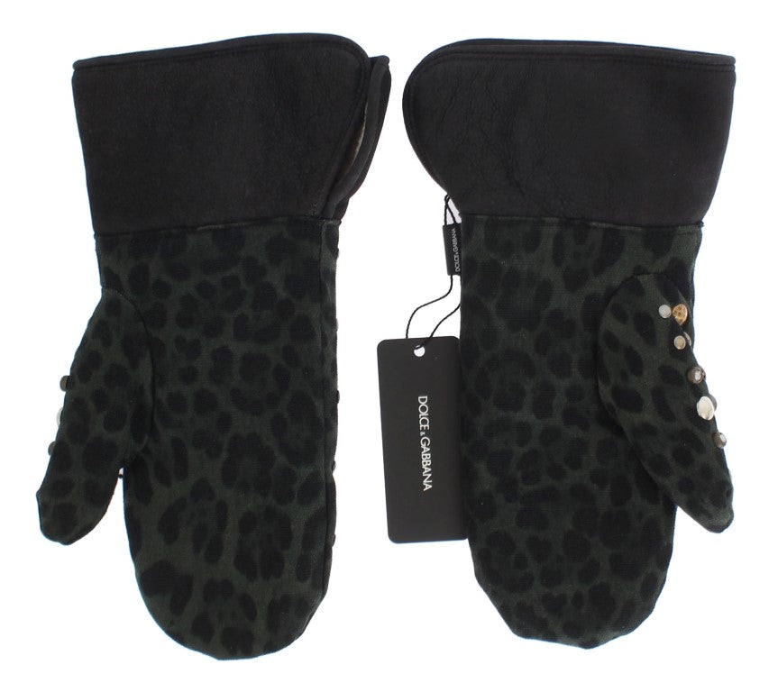 Dolce & Gabbana – Elegante, mit Nieten besetzte, graue Lammfellhandschuhe aus Wolle