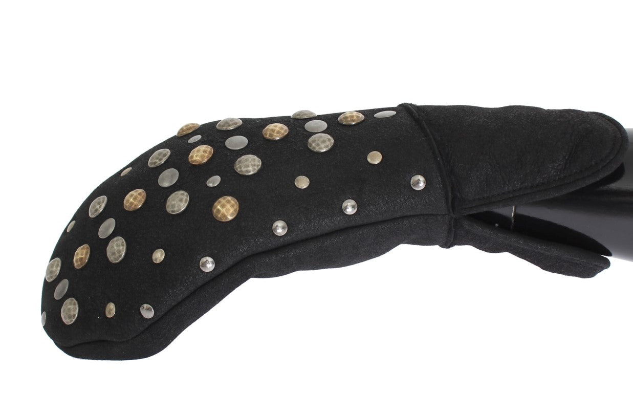 Dolce & Gabbana Elegante, mit Nieten besetzte graue Wollhandschuhe
