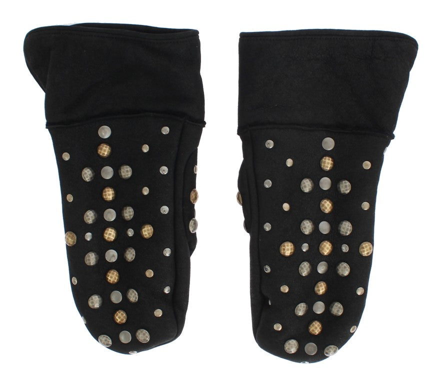 Dolce & Gabbana Elegante, mit Nieten besetzte graue Wollhandschuhe