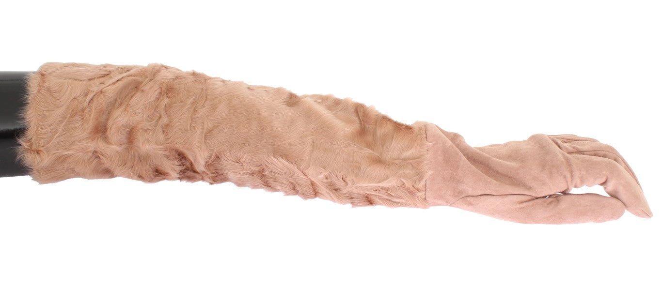 Dolce & Gabbana Elegante beigefarbene ellenbogenlange Wildlederhandschuhe