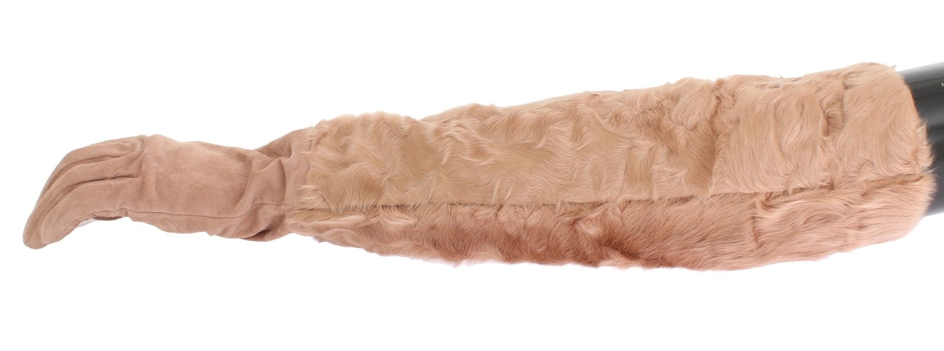 Dolce & Gabbana Elegante beigefarbene ellenbogenlange Wildlederhandschuhe