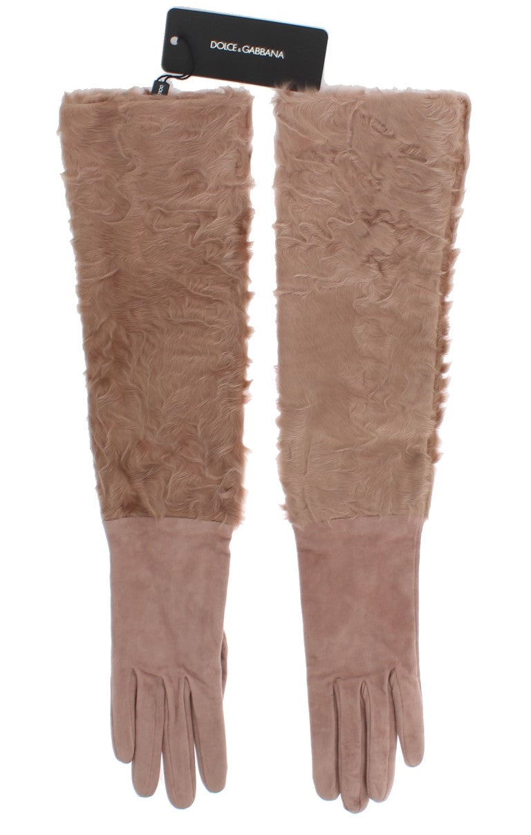 Dolce & Gabbana Elegante beigefarbene ellenbogenlange Wildlederhandschuhe