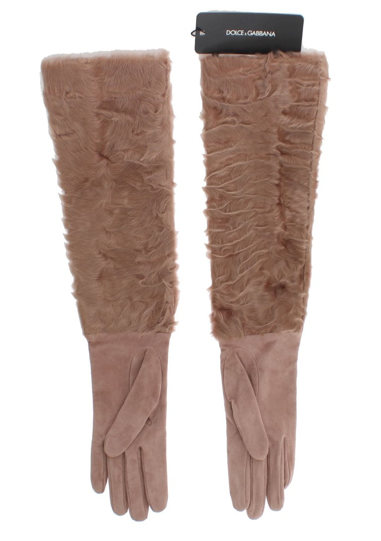 Dolce & Gabbana Elegante beigefarbene ellenbogenlange Wildlederhandschuhe