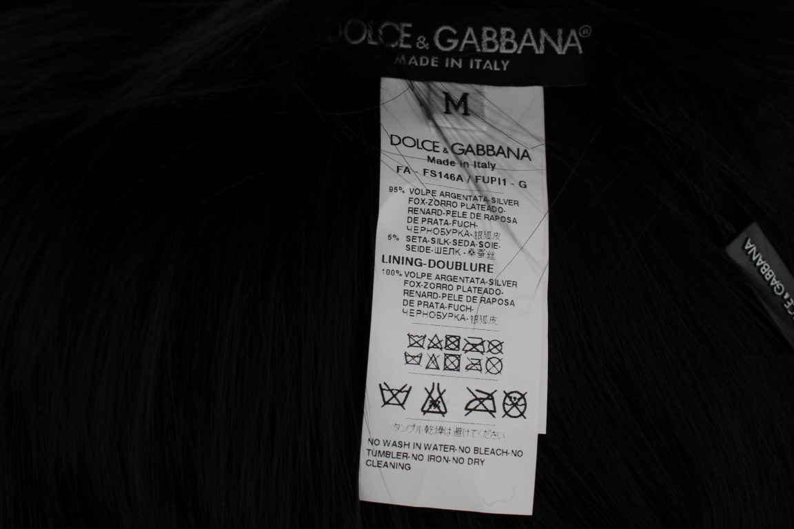 Dolce & Gabbana Eleganter Schulterumhang aus schwarzer Seide mit Fuchspelz