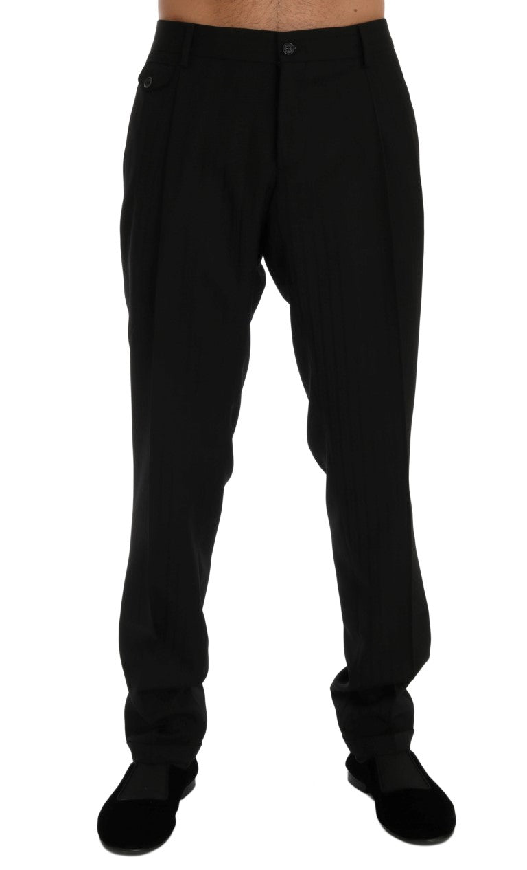 Pantaloni eleganți Dolce & Gabbana negri cu dungi, croială dreaptă