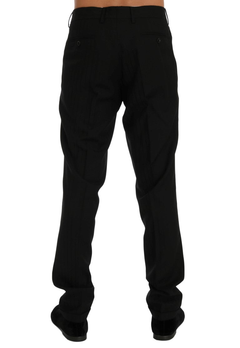 Pantaloni eleganți Dolce & Gabbana negri cu dungi, croială dreaptă
