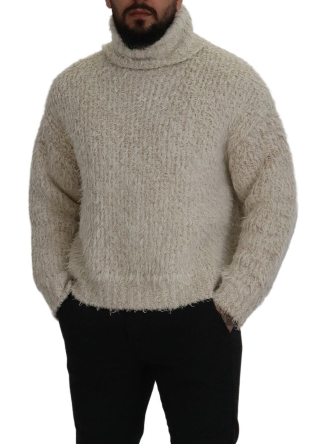 Dolce & Gabbana Eleganter Rollkragenpullover aus Wollmischung in Creme