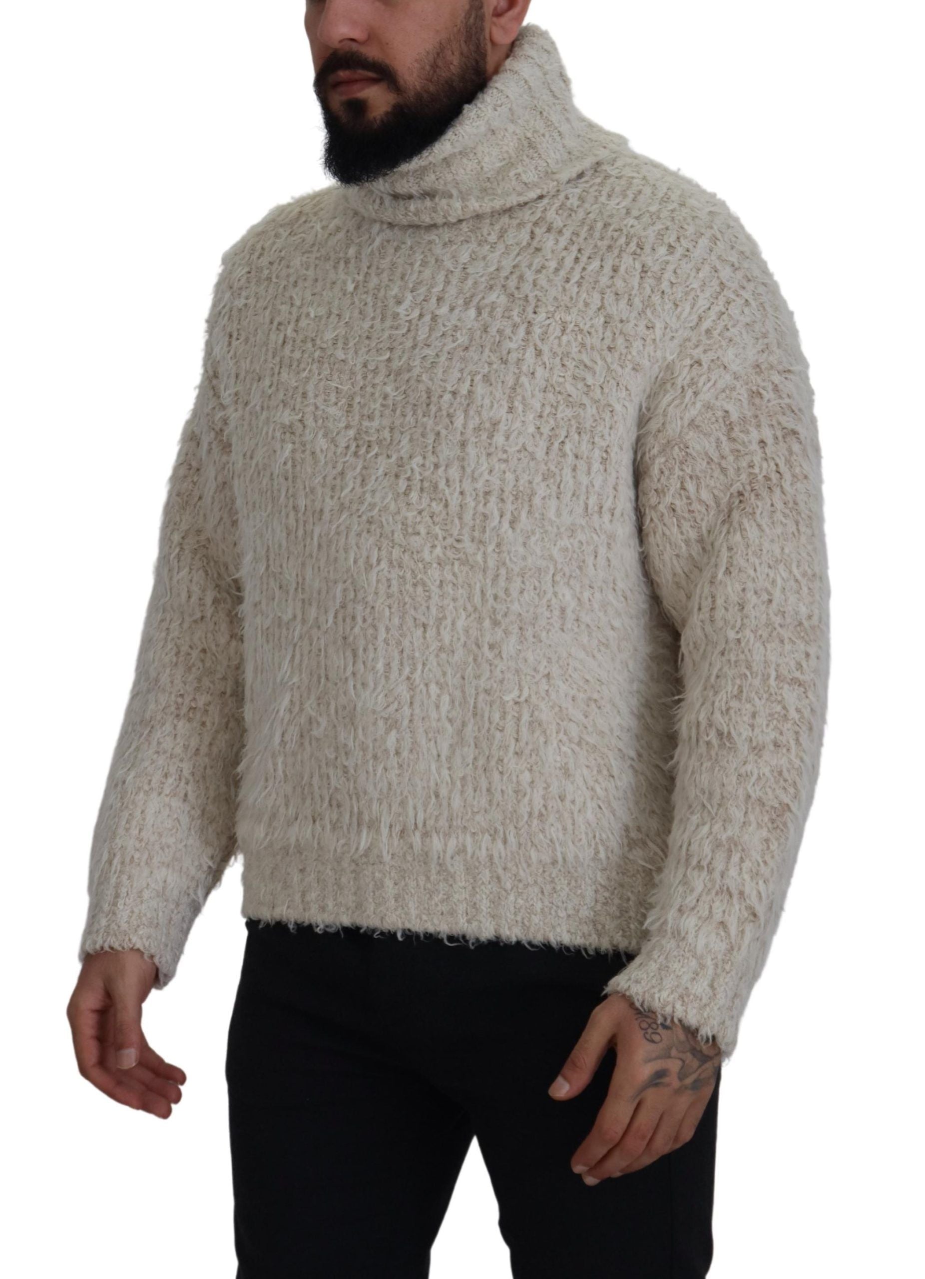 Dolce & Gabbana Eleganter Rollkragenpullover aus Wollmischung in Creme