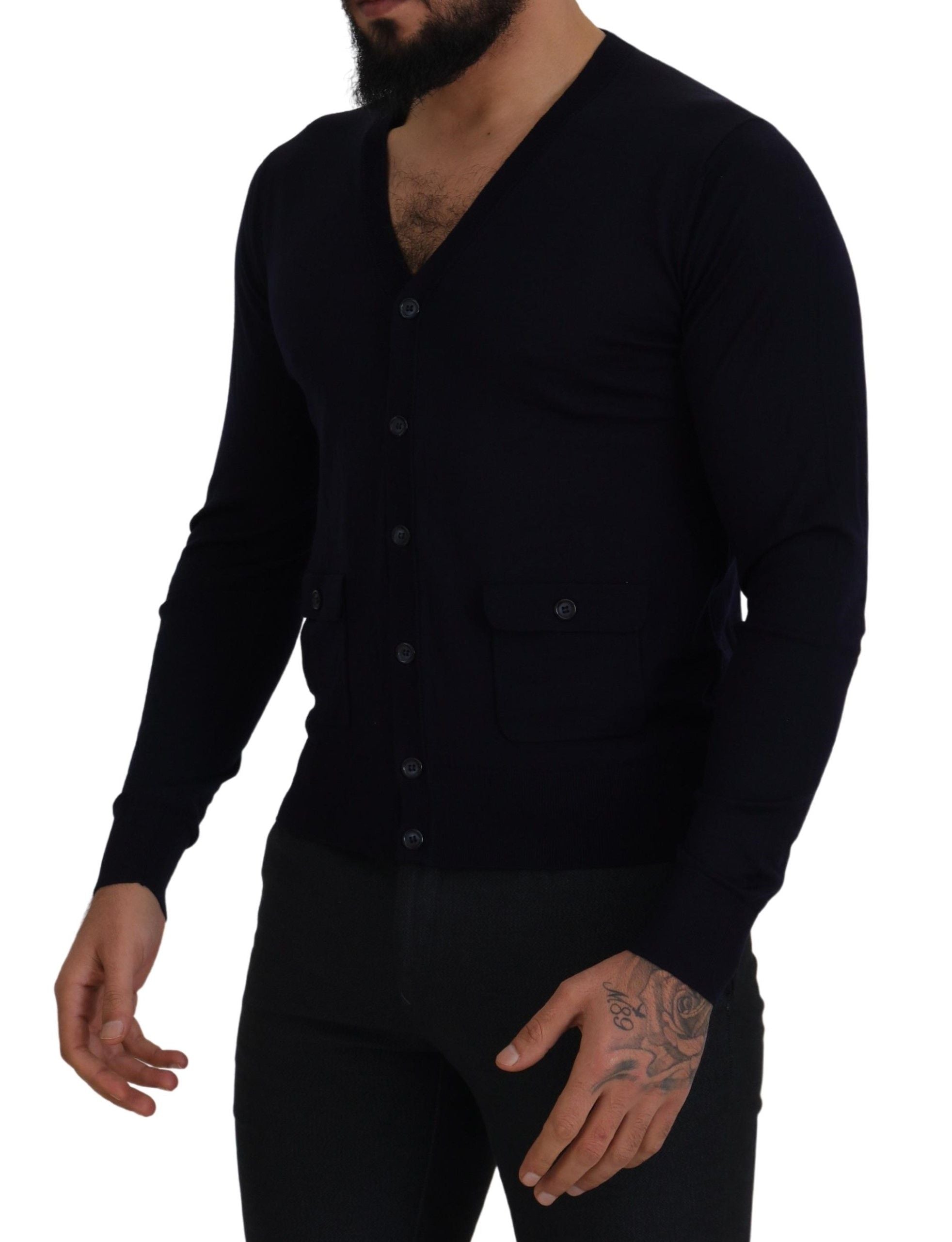 Dolce & Gabbana Eleganter Cardigan-Pullover aus Schurwolle in Blau
