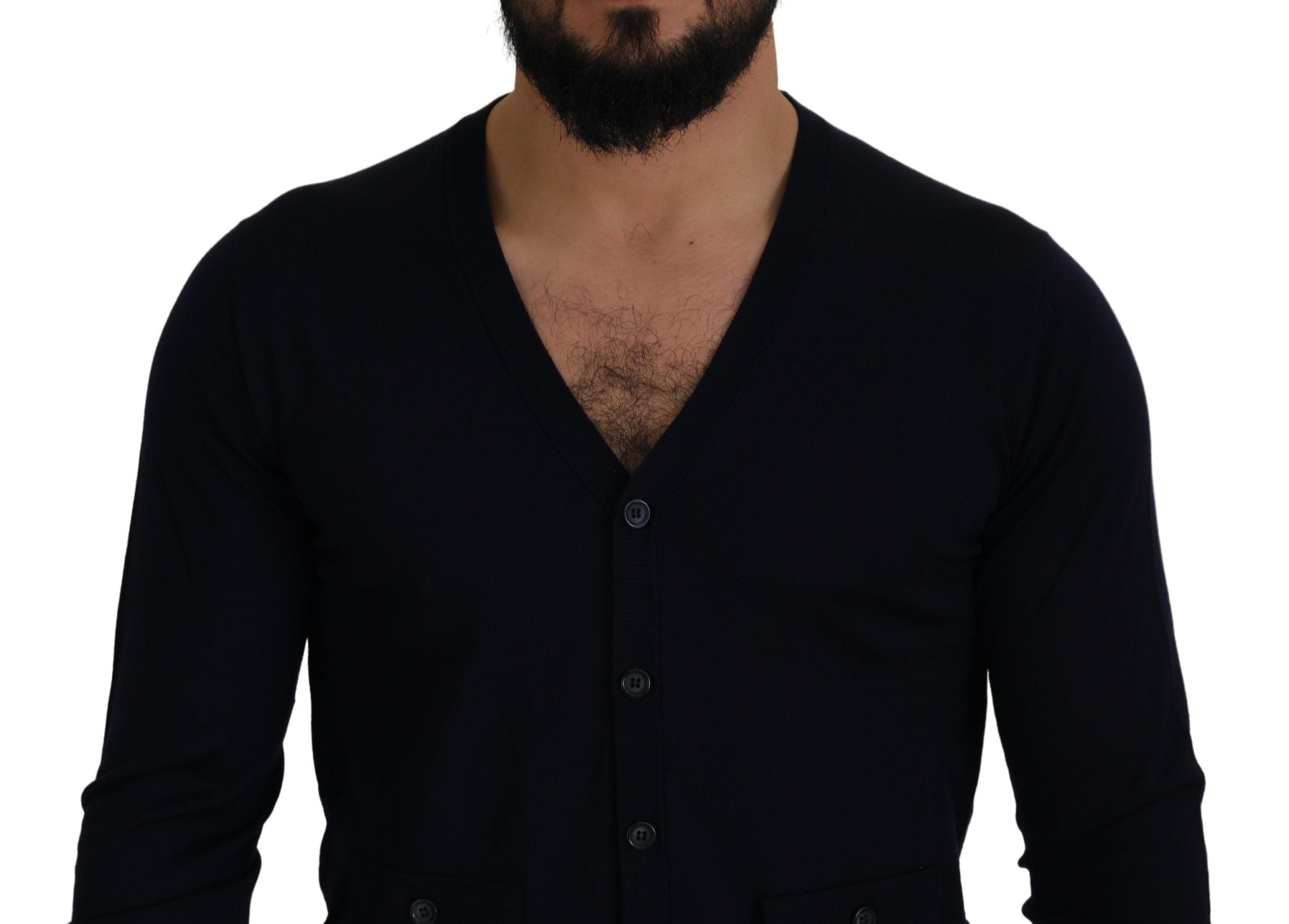 Dolce & Gabbana Eleganter Cardigan-Pullover aus Schurwolle in Blau