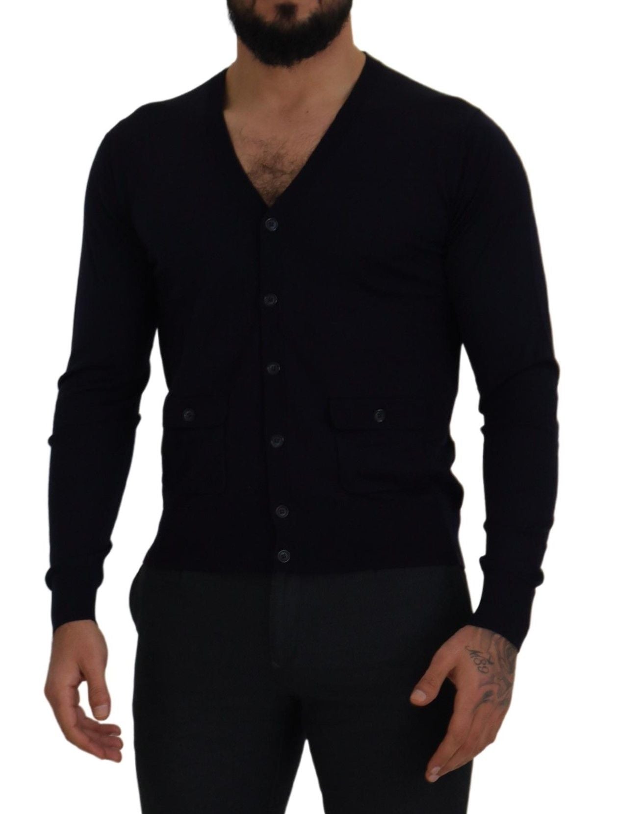 Dolce & Gabbana Eleganter Cardigan-Pullover aus Schurwolle in Blau