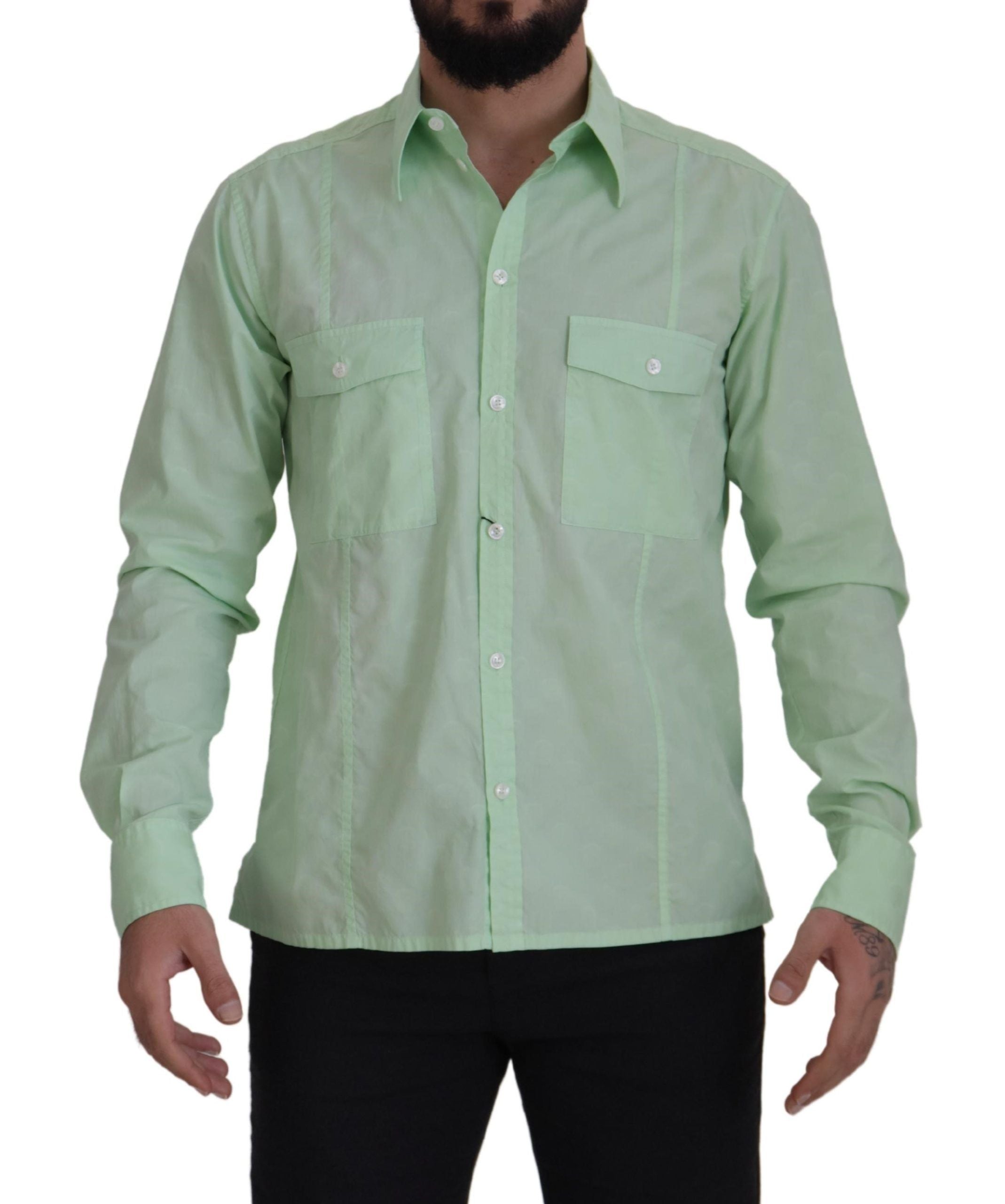 Dolce & Gabbana – Mintgrünes Slim Fit-Hemd mit Button-Down-Kragen