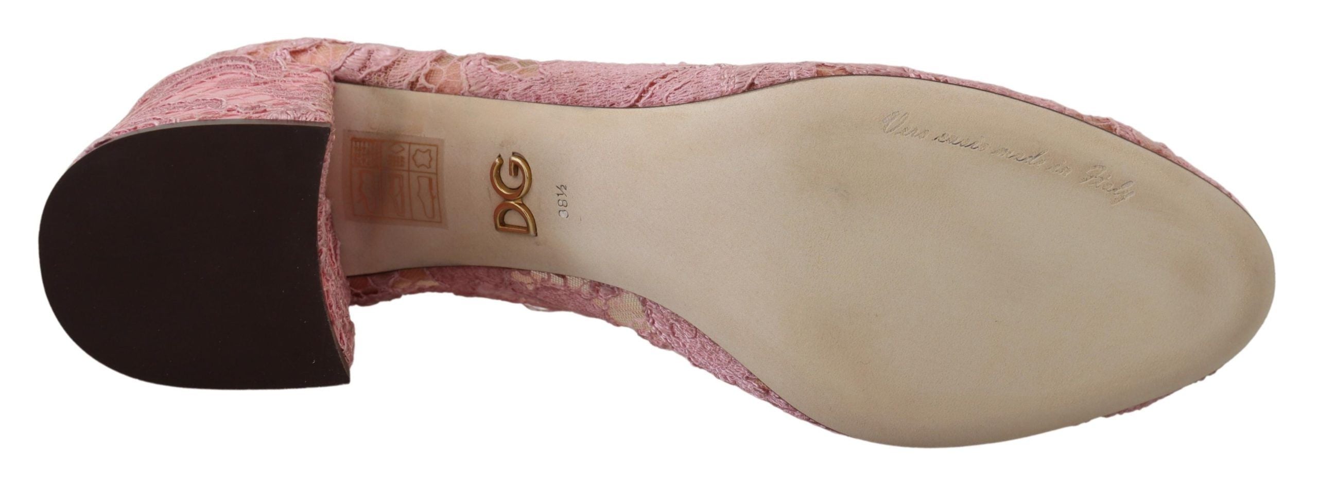 Dolce & Gabbana Pantofi cu toc roz pastel și cristale din dantelă