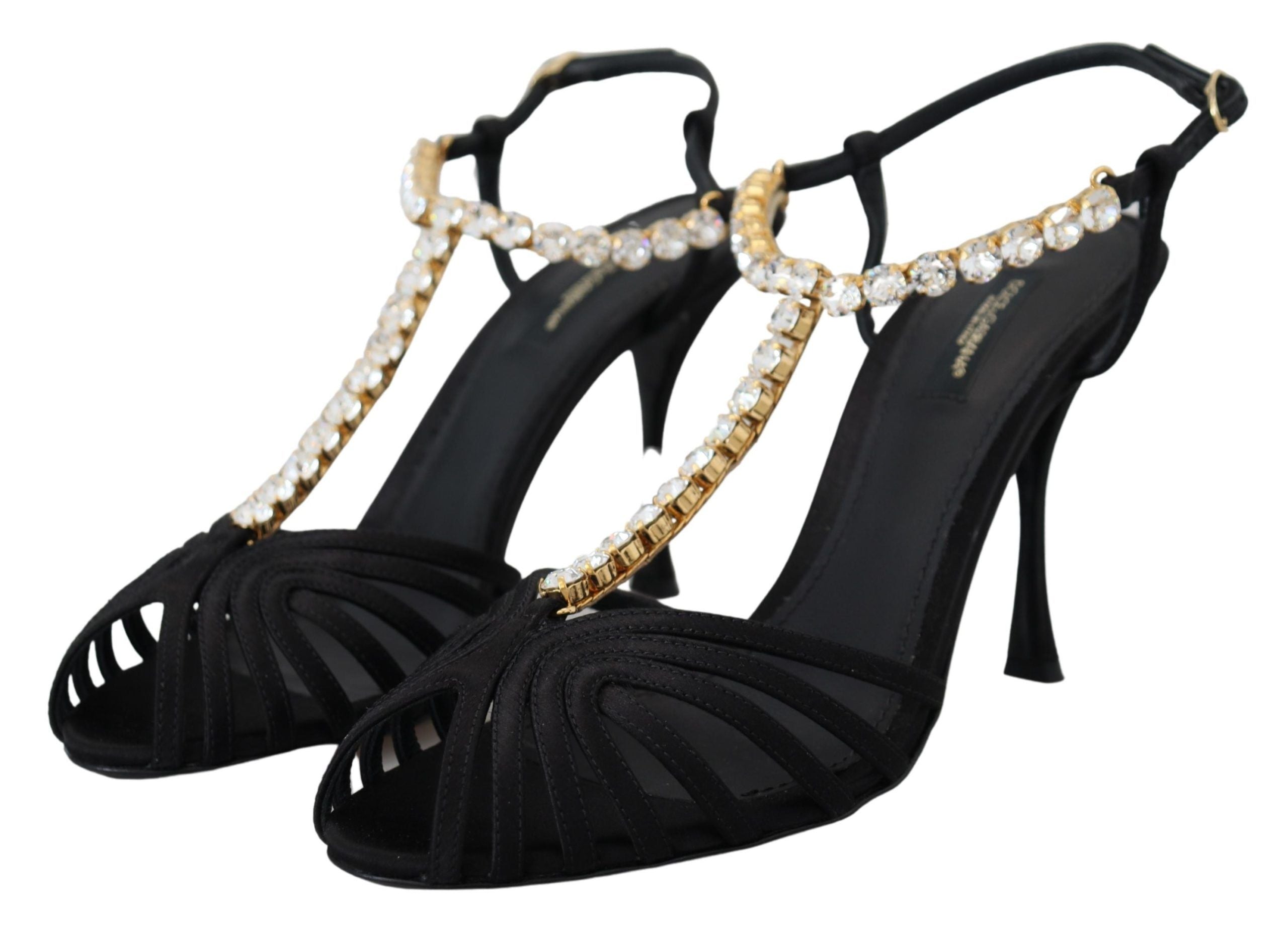 Pantofi cu toc eleganti Dolce & Gabbana din amestec de mătase și cristale, cu barete în T