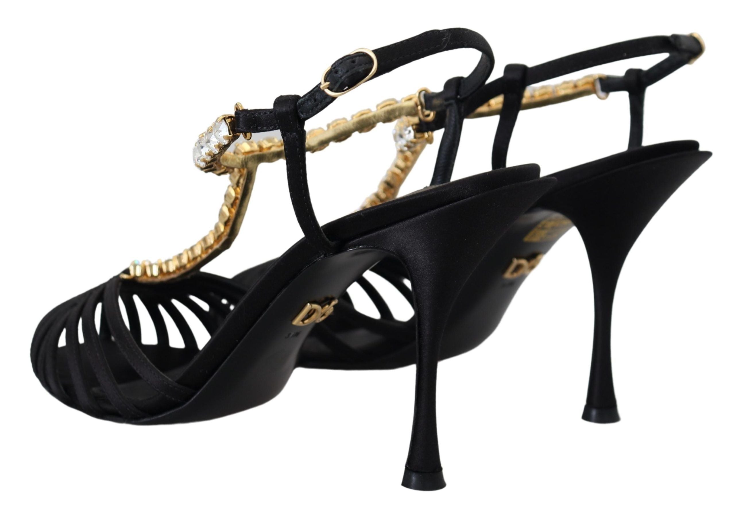 Pantofi cu toc eleganti Dolce & Gabbana din amestec de mătase și cristale, cu barete în T