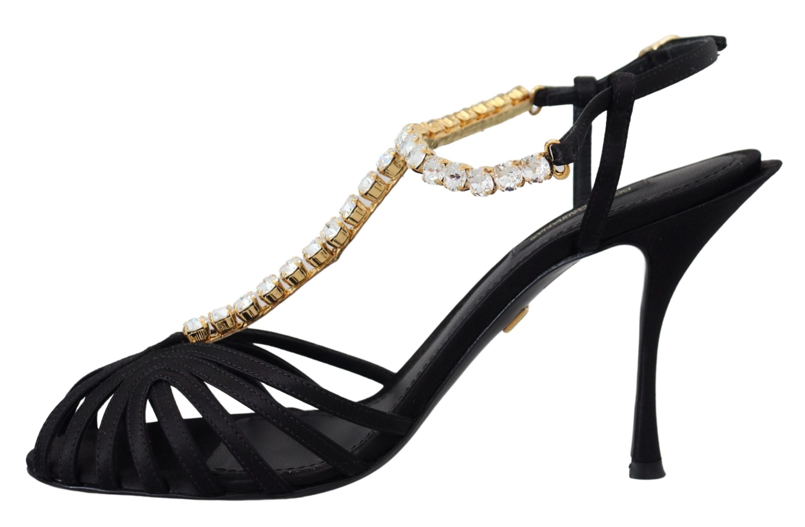 Pantofi cu toc eleganti Dolce & Gabbana din amestec de mătase și cristale, cu barete în T