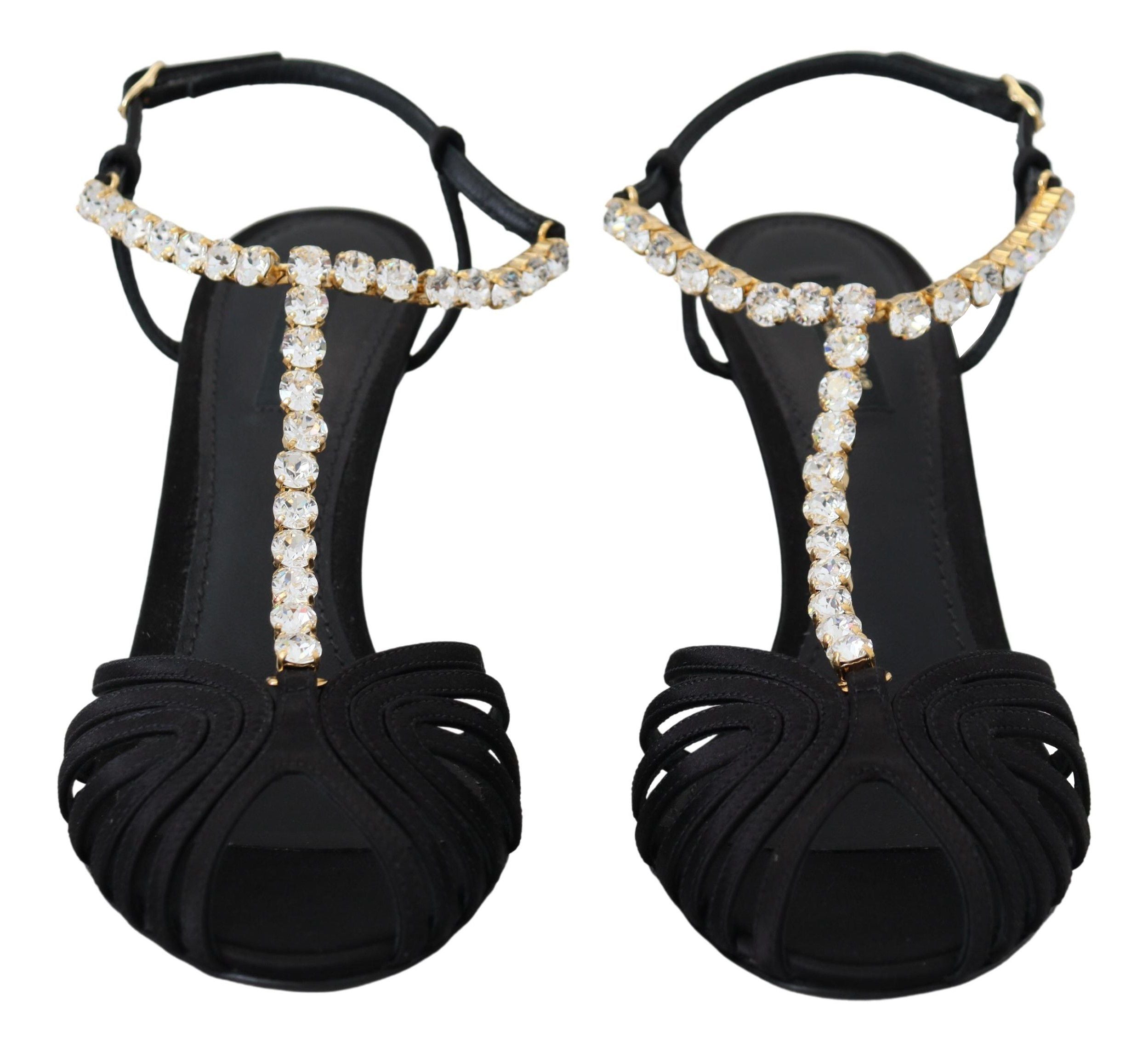 Pantofi cu toc eleganti Dolce & Gabbana din amestec de mătase și cristale, cu barete în T