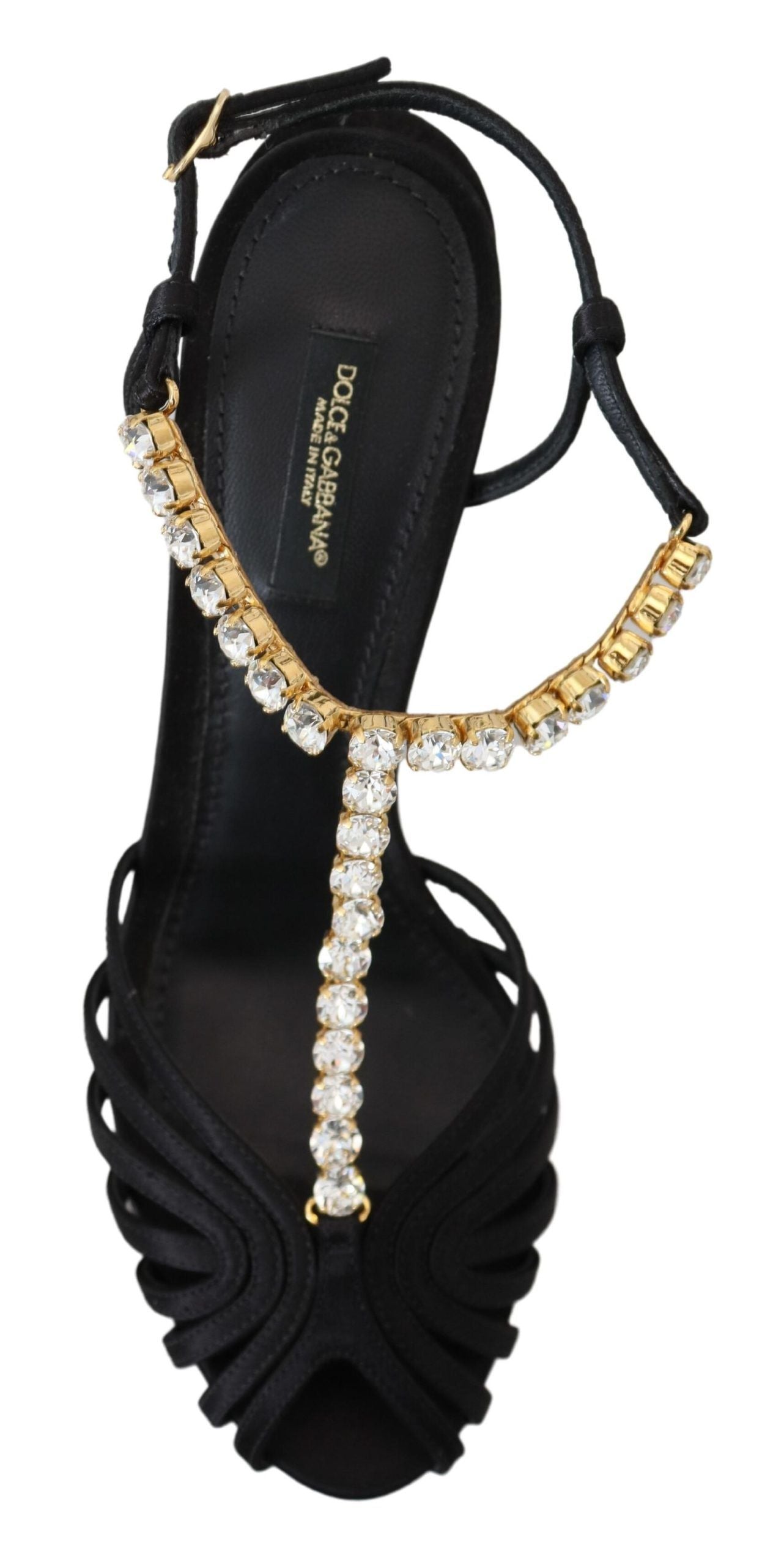 Pantofi cu toc eleganti Dolce & Gabbana din amestec de mătase și cristale, cu barete în T