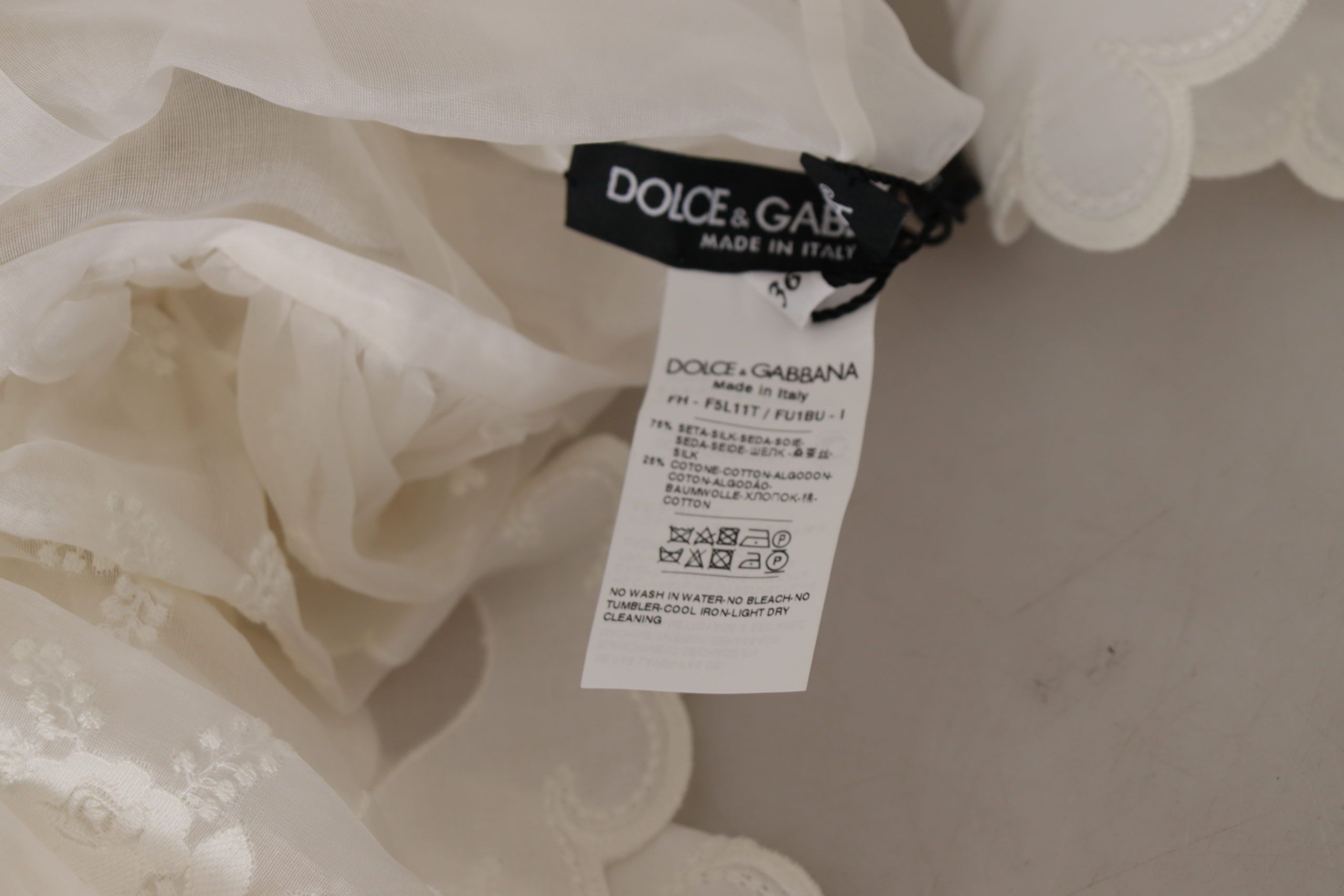 Dolce & Gabbana White Ruffles Lace Long Sleeve Blouse Top