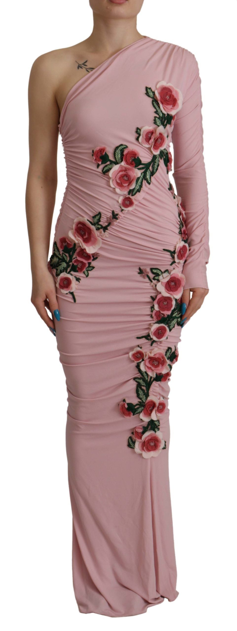 Rochie elegantă mulată roz cu un umăr Dolce & Gabbana