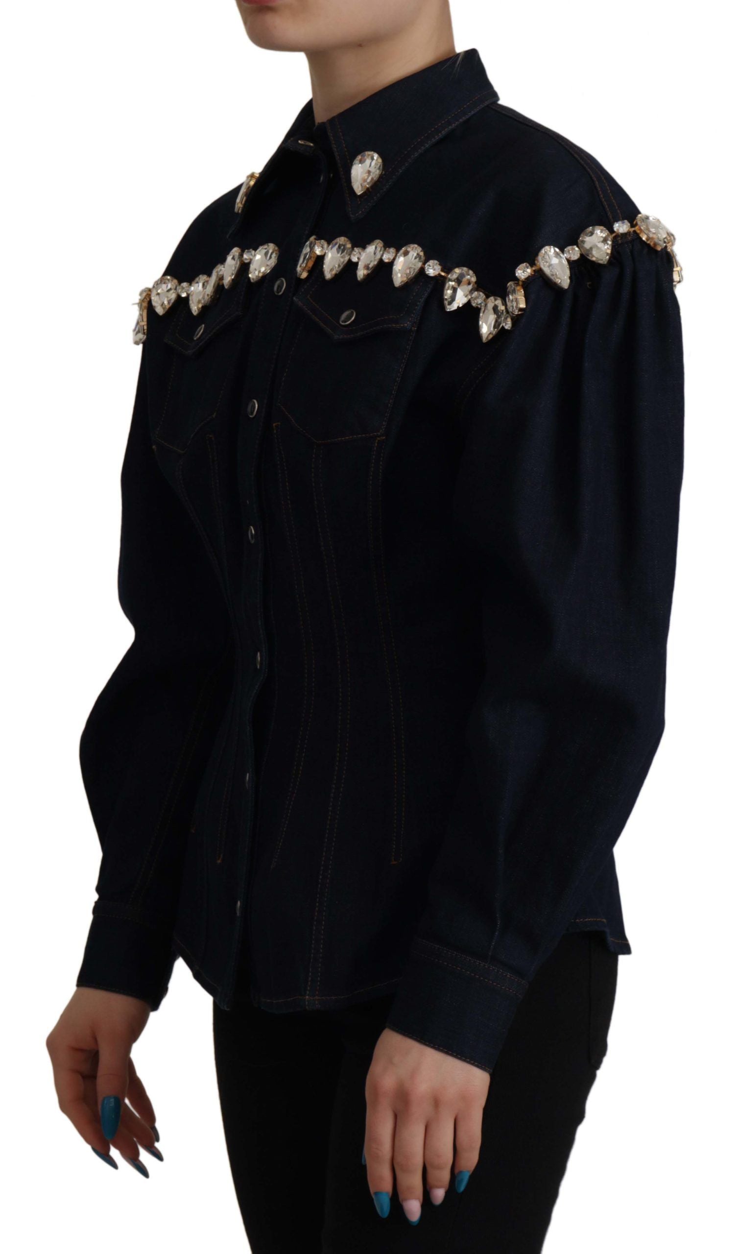 Dolce & Gabbana Elegante Jeansjacke mit Kristallverzierung