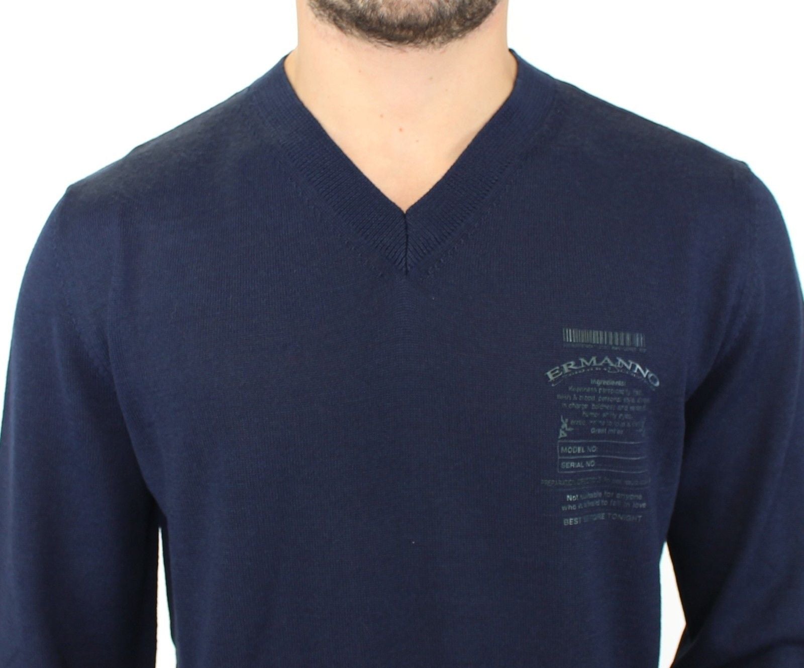 Ermanno Scervino Eleganter blauer Pullover aus Wollmischung mit V-Ausschnitt