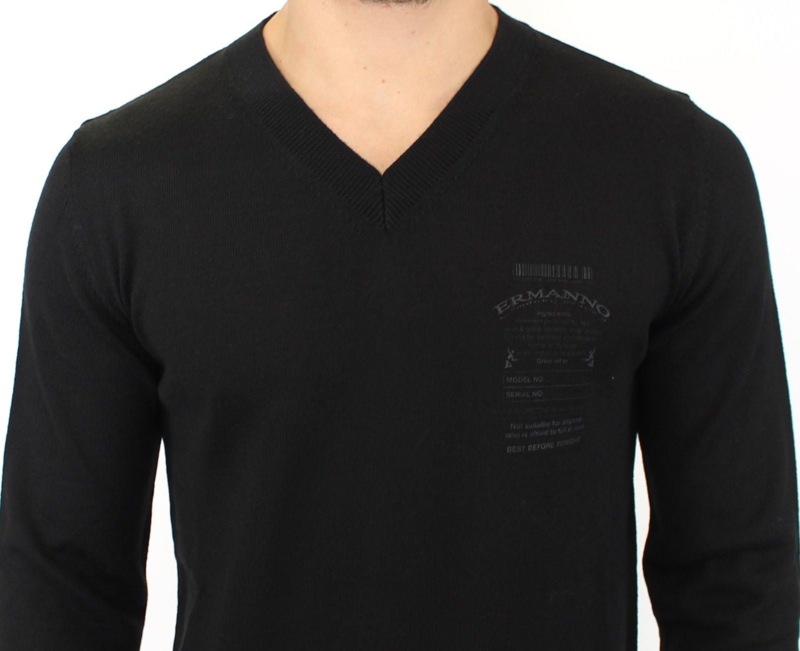 Ermanno Scervino Eleganter schwarzer Pullover aus Wollmischung mit V-Ausschnitt