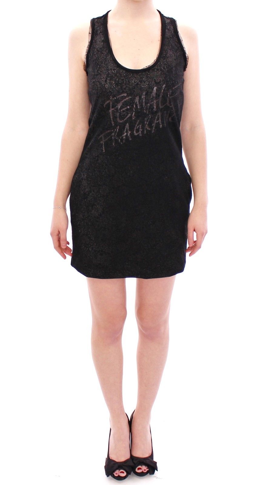 Ermanno Scervino Schwarzes Minikleid aus Nylon mit Spitzendetail