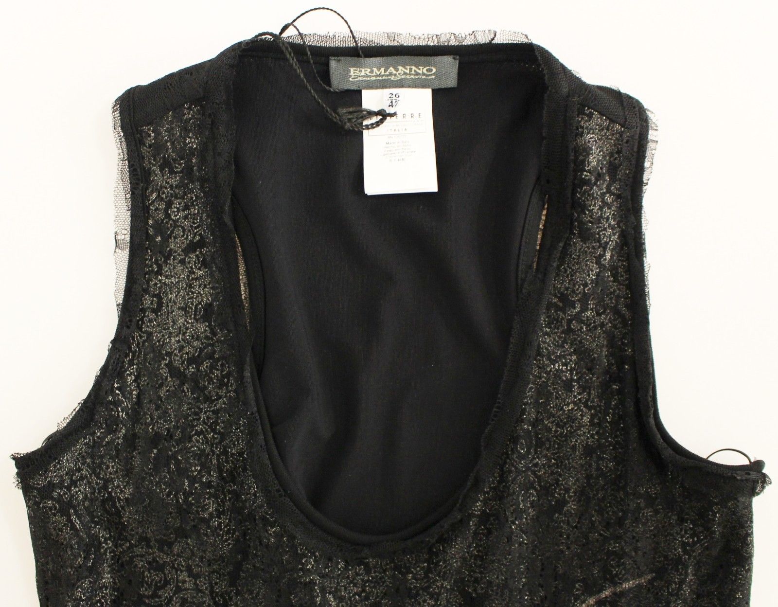 Ermanno Scervino Schwarzes Minikleid aus Nylon mit Spitzendetail