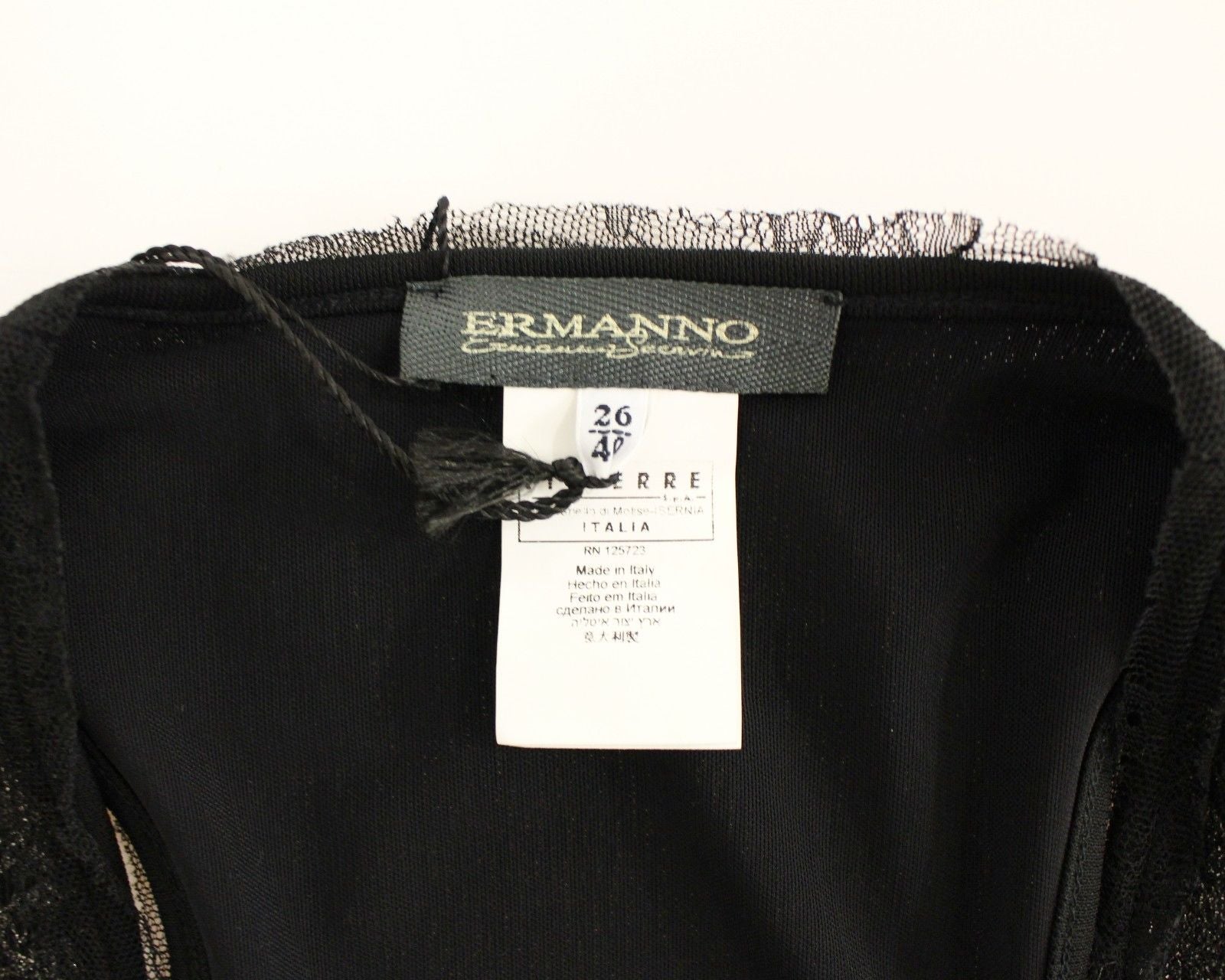 Ermanno Scervino Schwarzes Minikleid aus Nylon mit Spitzendetail