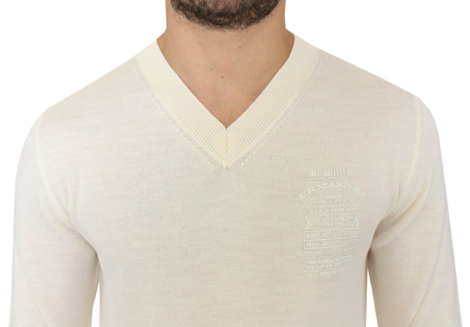 Ermanno Scervino – Pullover aus Wollmischung mit V-Ausschnitt in Cremeweiß