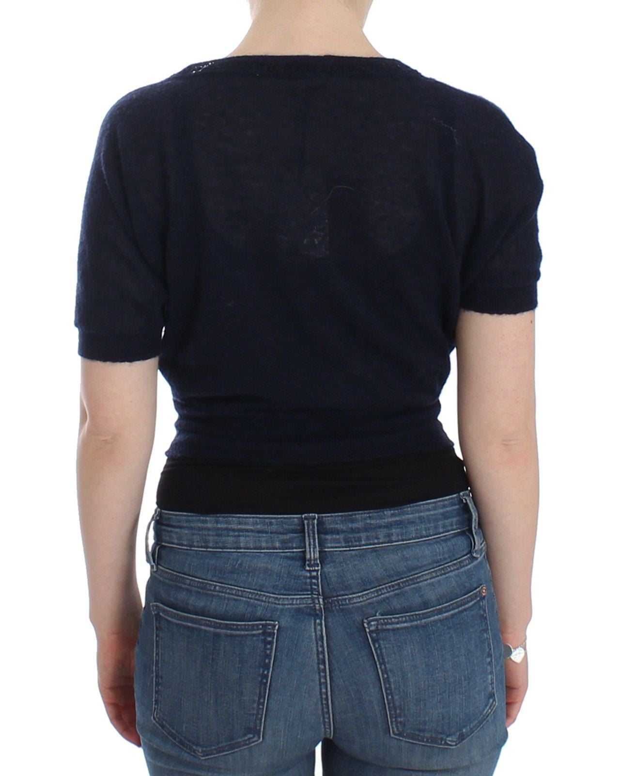 Ermanno Scervino Eleganter kurzer Pullover aus blauer Alpaka-Mischung