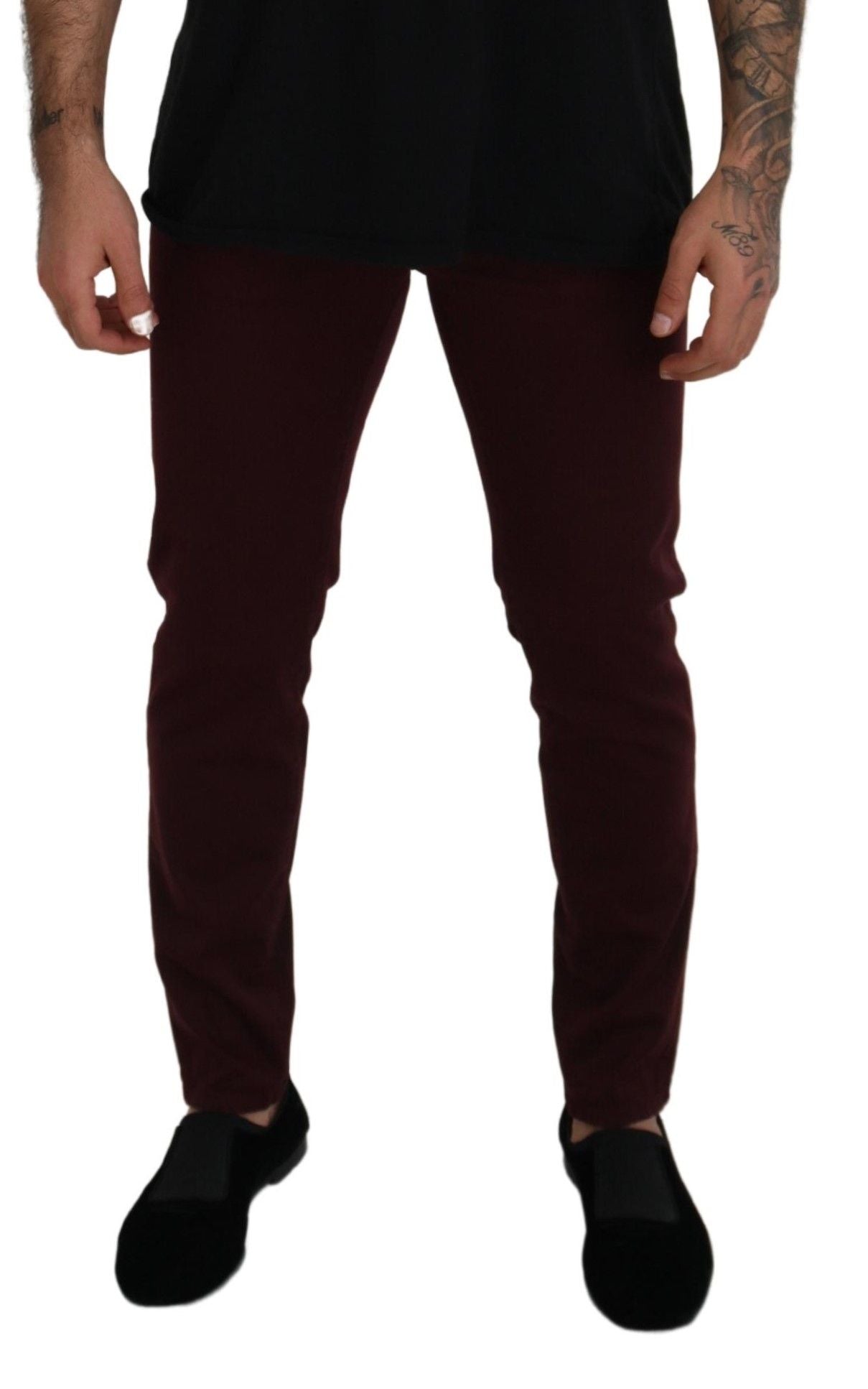 Dolce & Gabbana Slim Fit Bordeaux Jeans – Italienischer Luxus