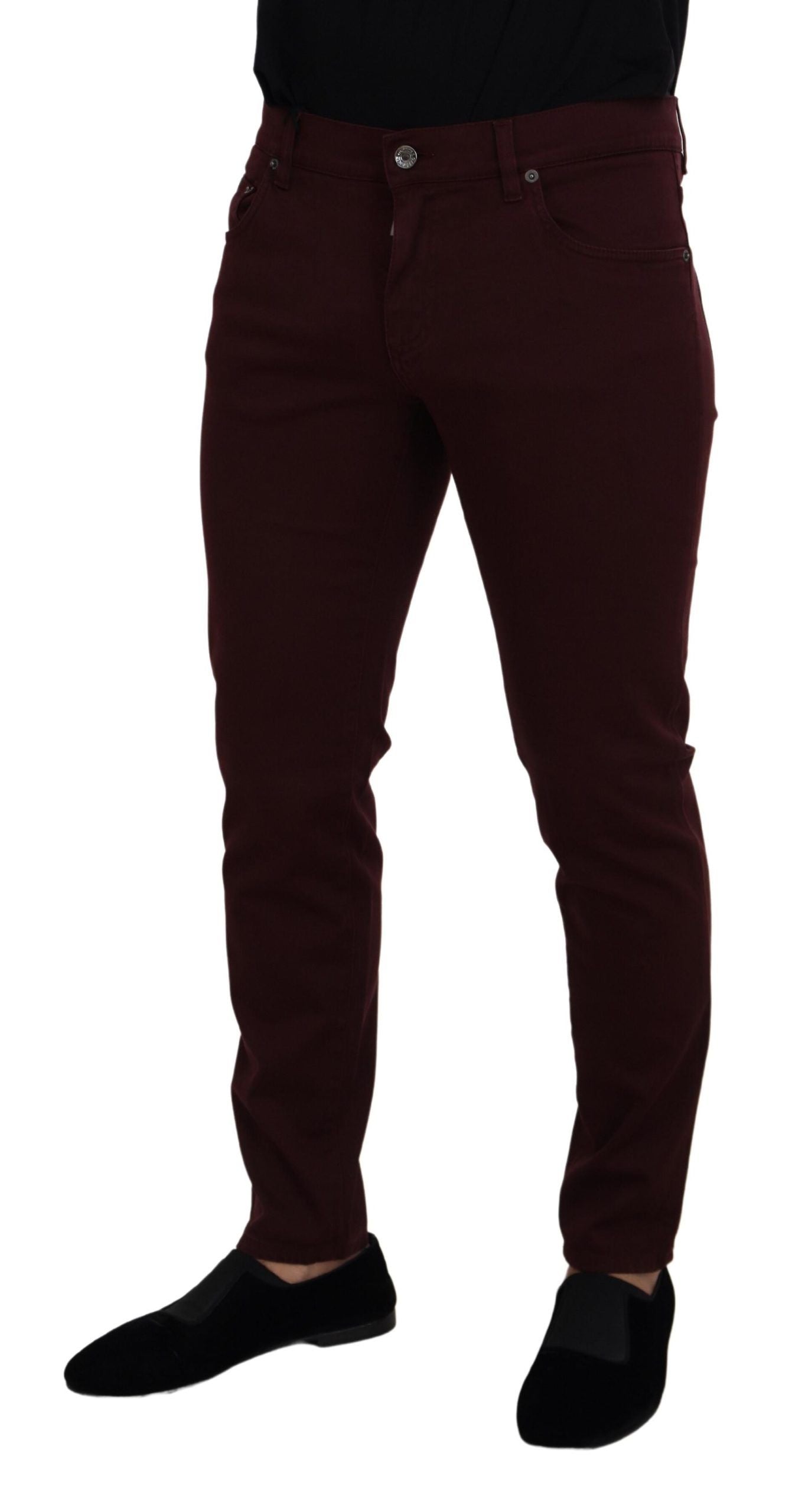 Dolce & Gabbana Slim Fit Bordeaux Jeans – Italienischer Luxus