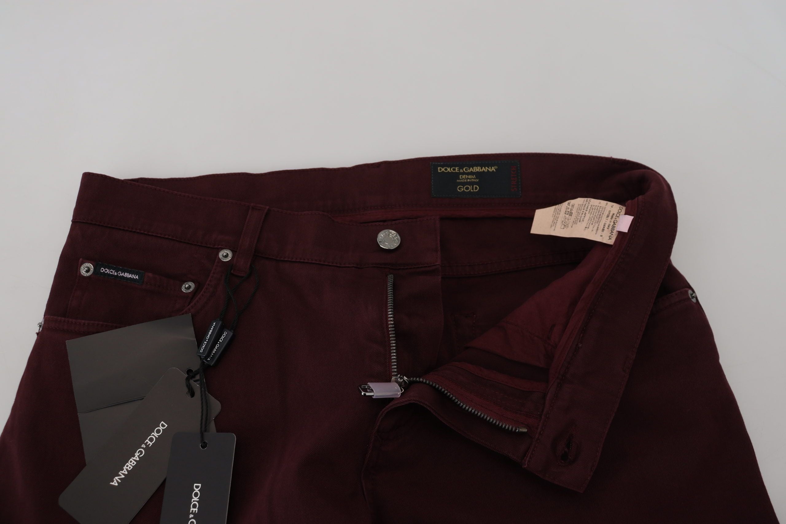 Dolce & Gabbana Slim Fit Bordeaux Jeans – Italienischer Luxus