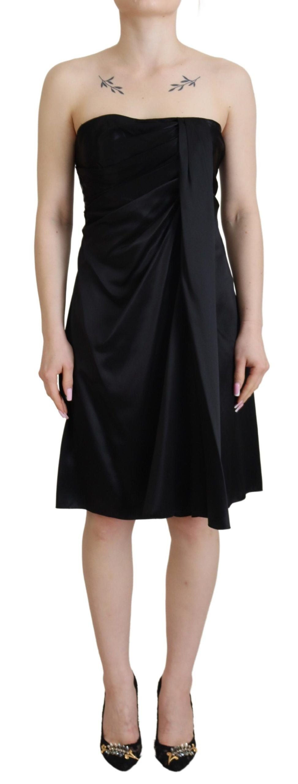 Rochie mini elegantă din mătase neagră, fără mâneci, Dolce & Gabbana