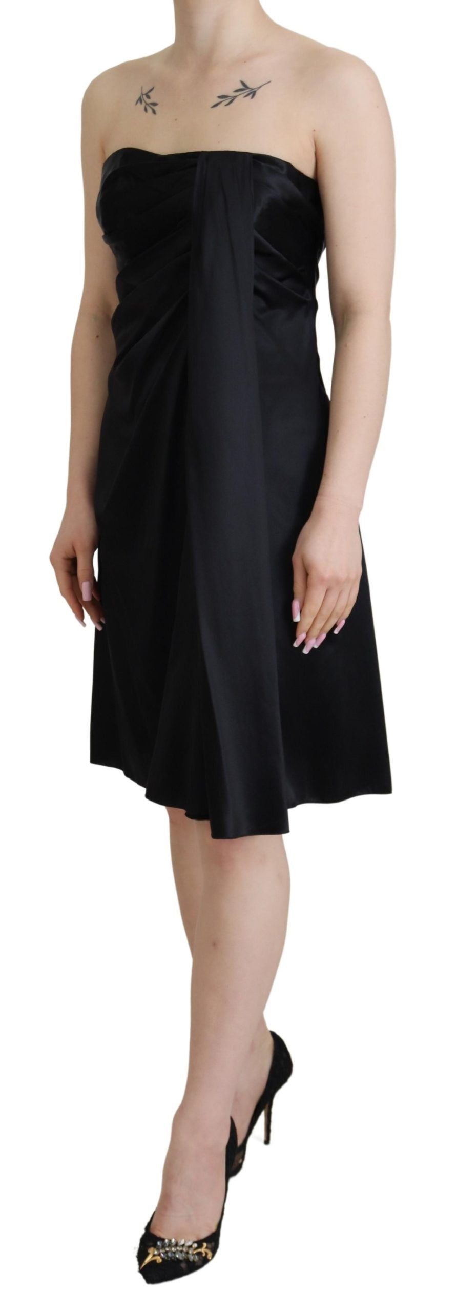 Rochie mini elegantă din mătase neagră, fără mâneci, Dolce & Gabbana