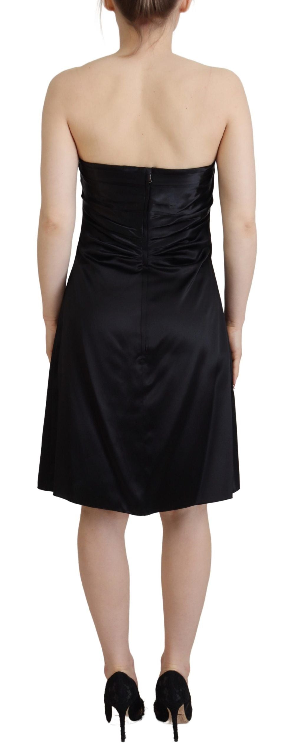 Rochie mini elegantă din mătase neagră, fără mâneci, Dolce & Gabbana