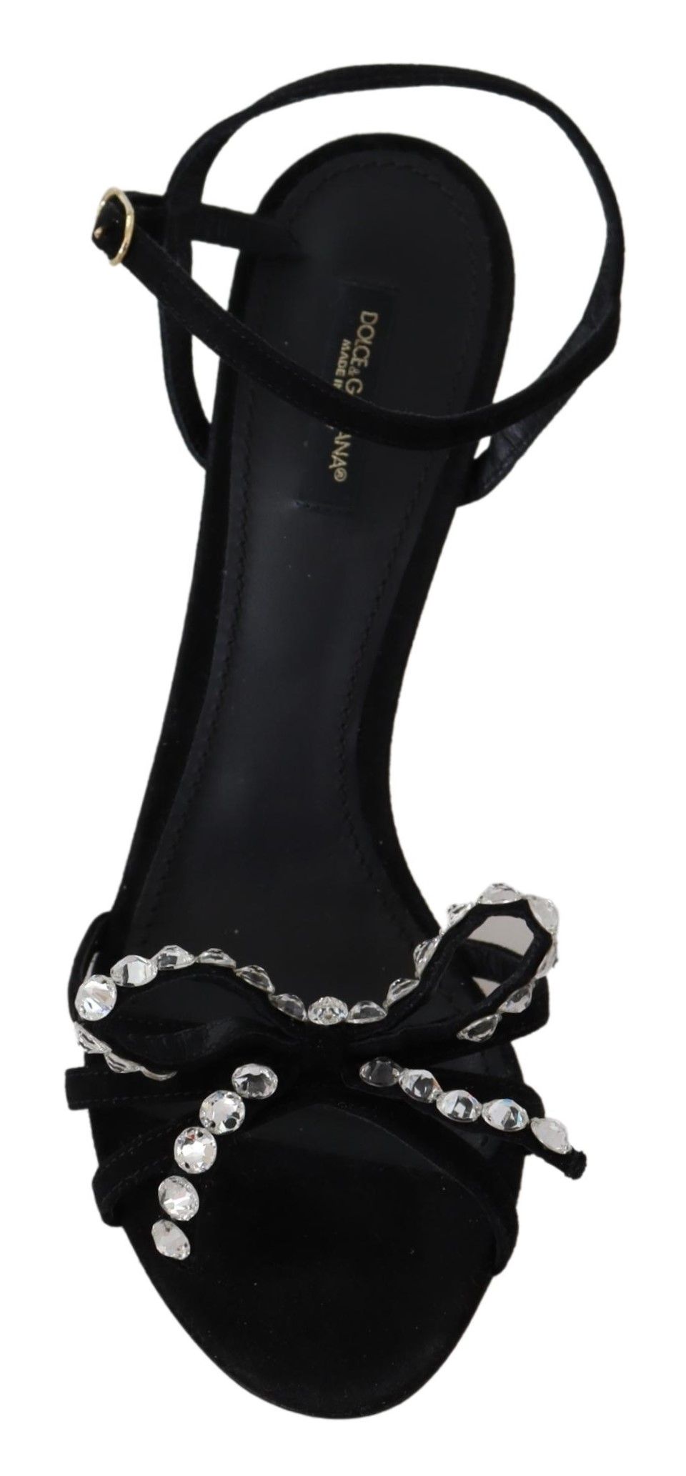Sandale Dolce & Gabbana elegante din piele întoarsă cu funde de cristal
