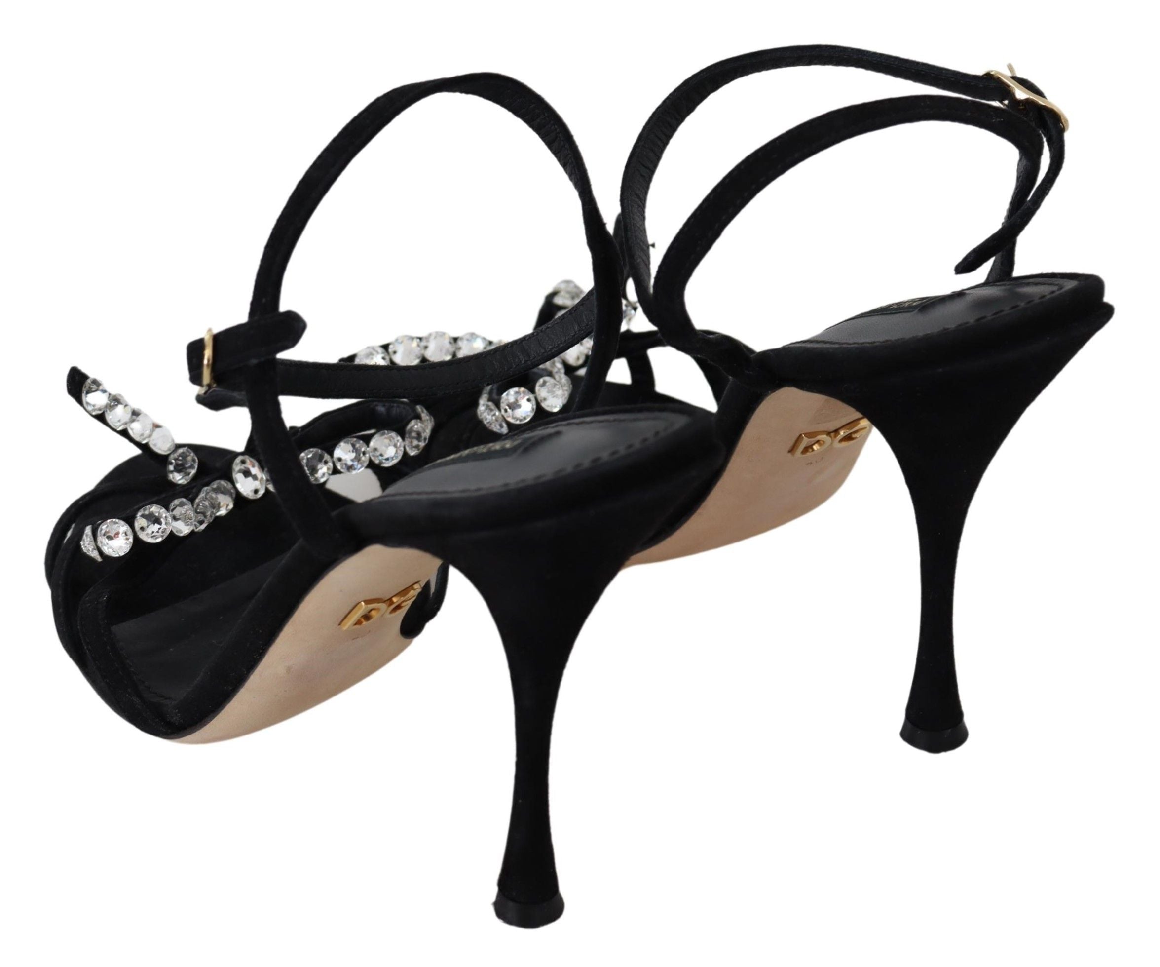 Sandale Dolce & Gabbana elegante din piele întoarsă cu funde de cristal