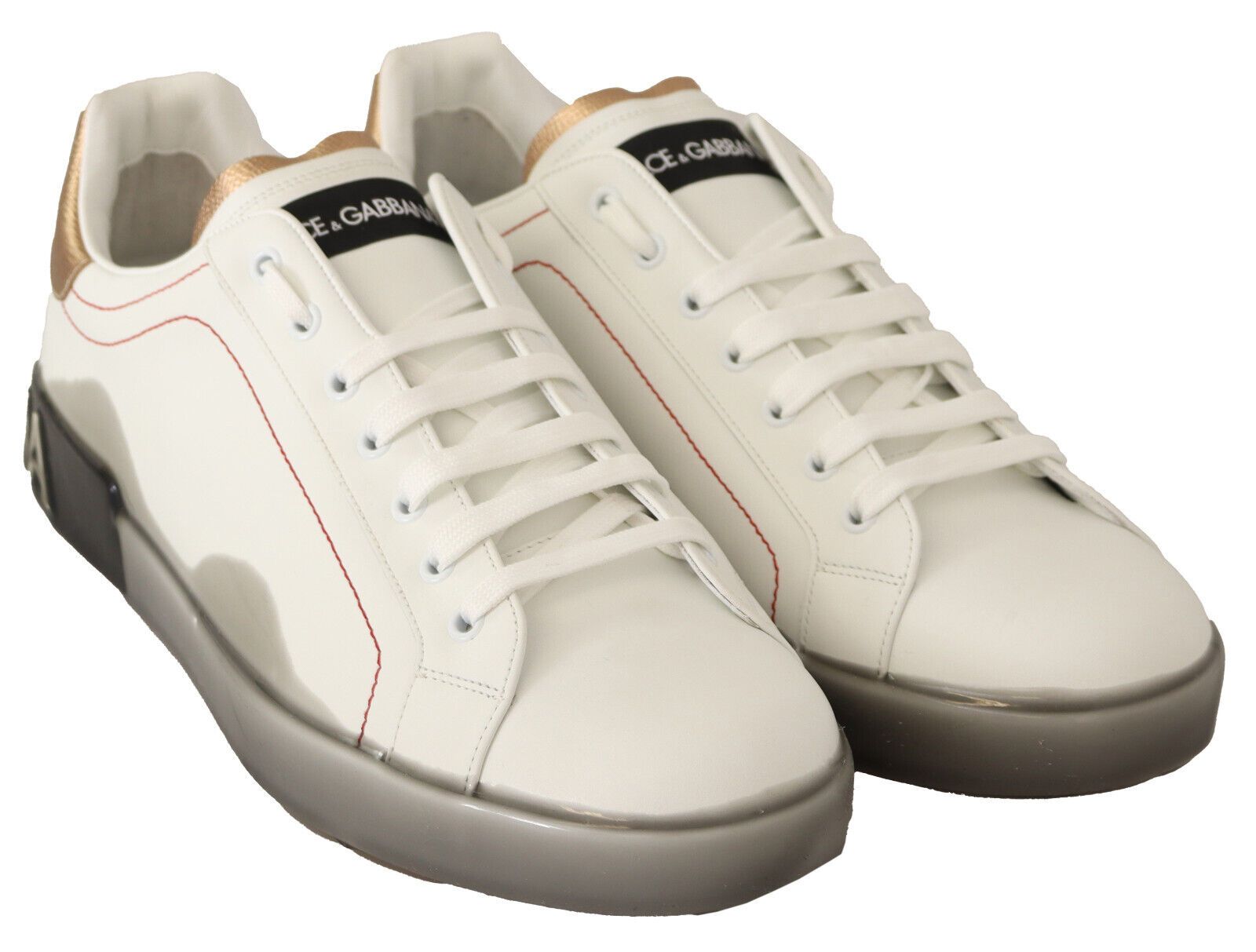 Dolce & Gabbana Elegante Sneakers aus weißem und goldenem Leder
