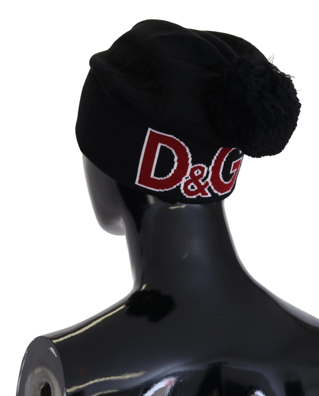 Dolce & Gabbana Black Wool Fur Ball DG Love Winter Beanie One Size Hat