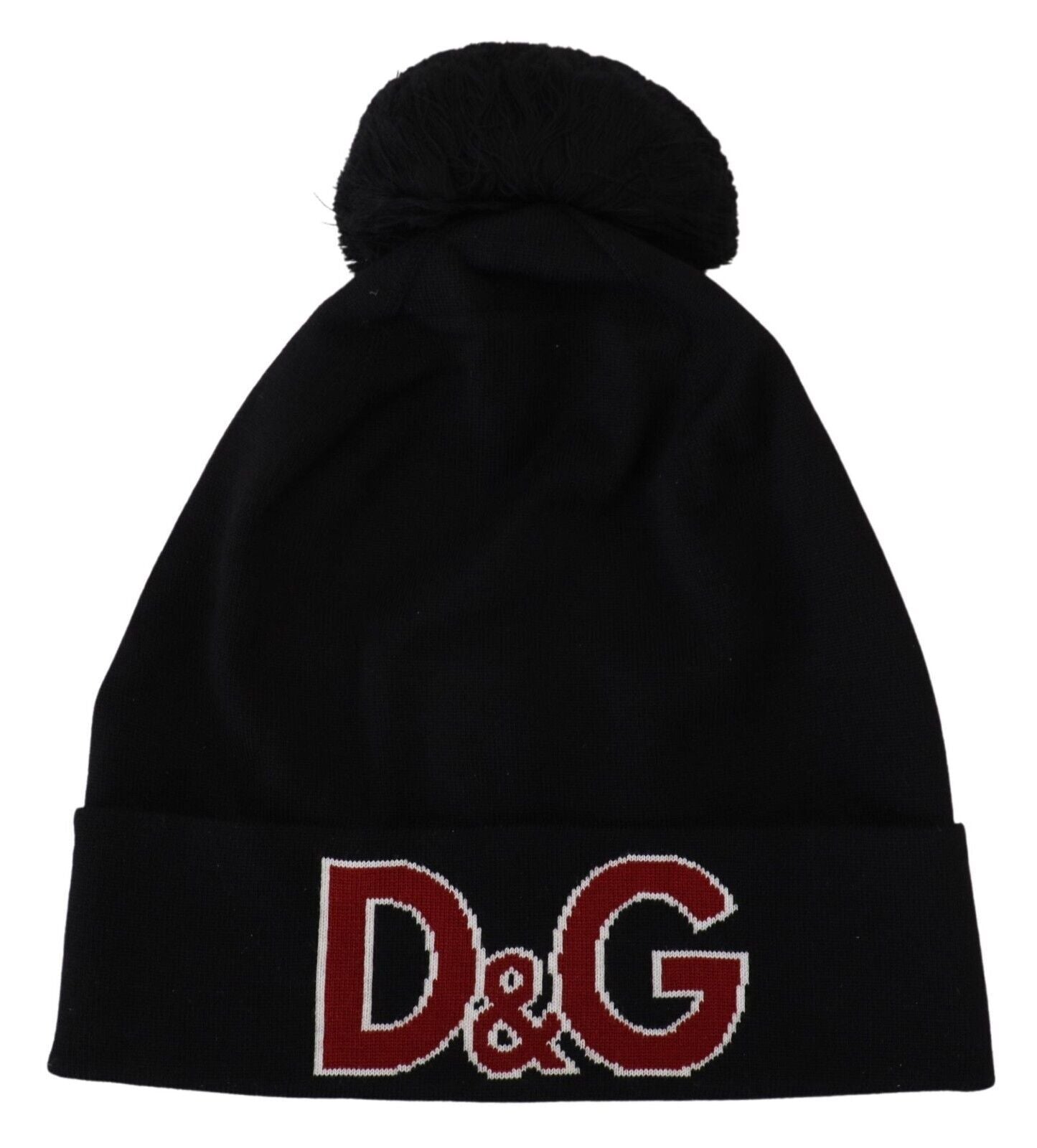 Dolce & Gabbana Black Wool Fur Ball DG Love Winter Beanie One Size Hat